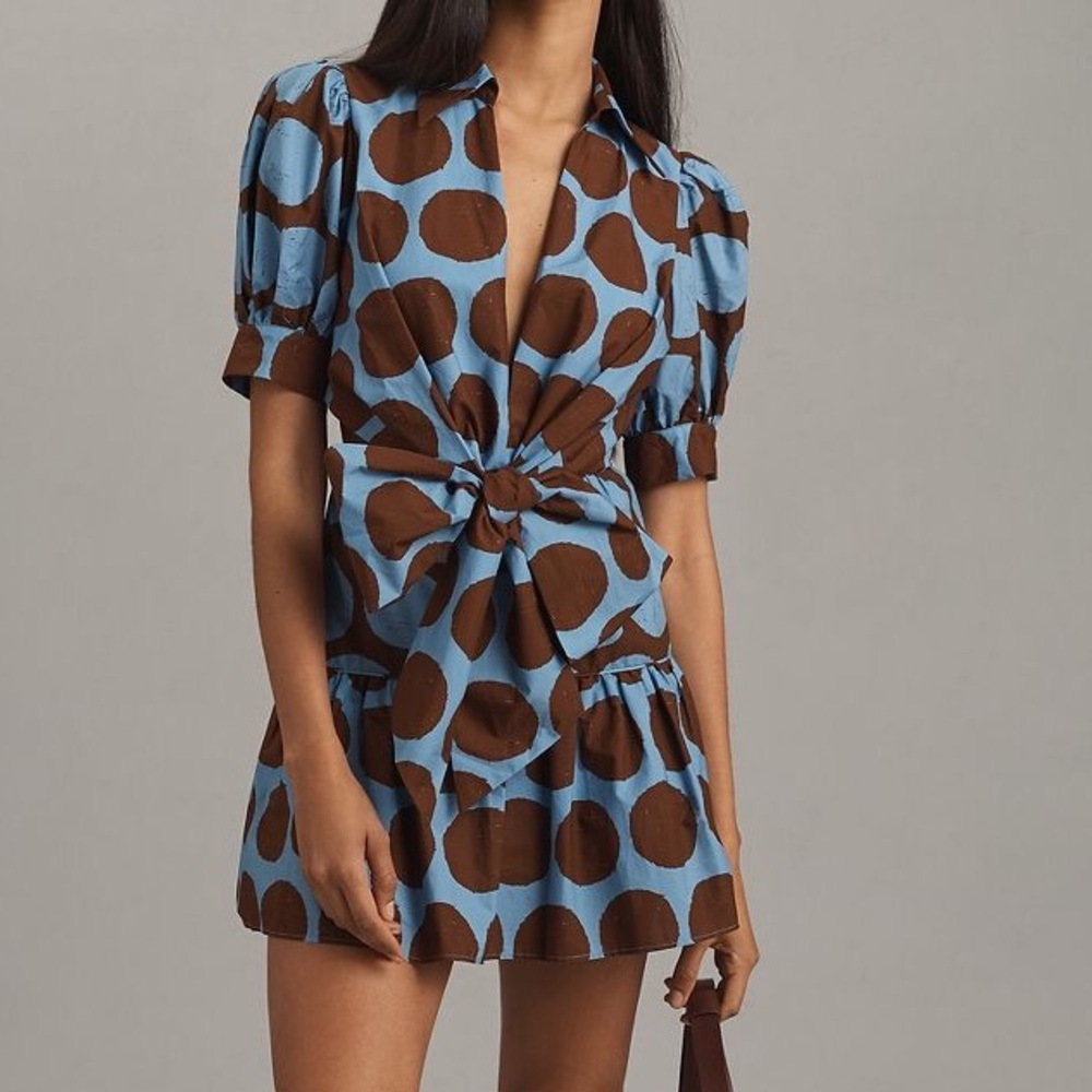 New FARM Rio Short Sleeve Bow Front Mini Dress